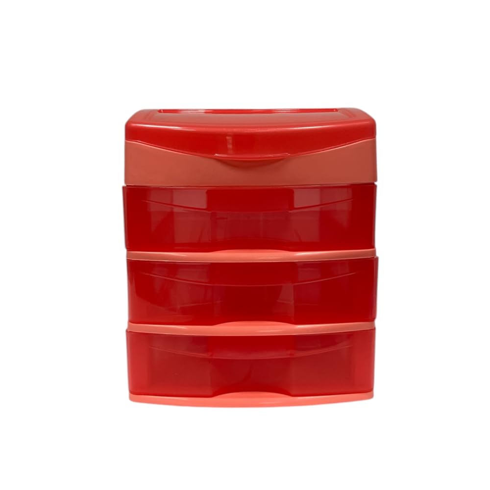 Italhome Cajonera de Plástico Sesia Salmon, Mini Organizador de Escritorio Multiusos con 3 Cajones Transparentes