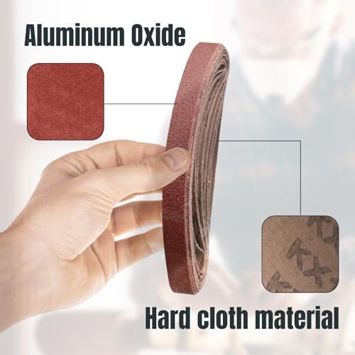 POWERTEC 40182-1 1/2 x 18 pulgadas - Bandas de lijado de óxido de aluminio surtidas, 10 unidades de 40 80 120 180 240 granos | Papel de lija premium para lijadora portátil - 50 unidades