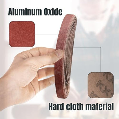 POWERTEC 40182-1 1/2 x 18 pulgadas - Bandas de lijado de óxido de aluminio surtidas, 10 unidades de 40 80 120 180 240 granos | Papel de lija premium para lijadora portátil - 50 unidades
