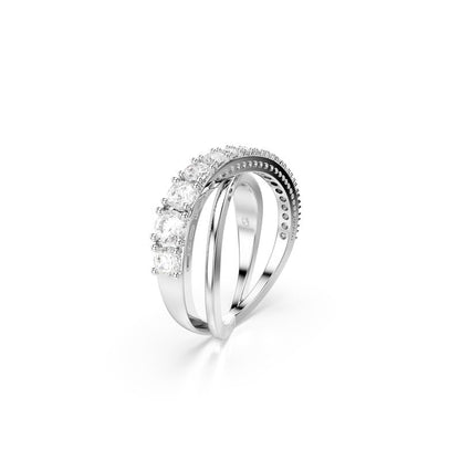Swarovski Hyperbola Collection - Anillo de corte mixto, color blanco y plateado