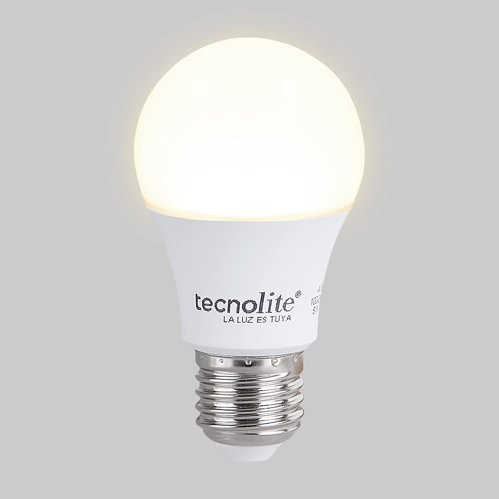 Tecnolite - Paquete de 10 Focos LED A19, Iluminación Interior, 5 Watts, 450 lumens y 3,000 Kelvin, Luz Cálida, Ahorrador de Energía Eléctrica