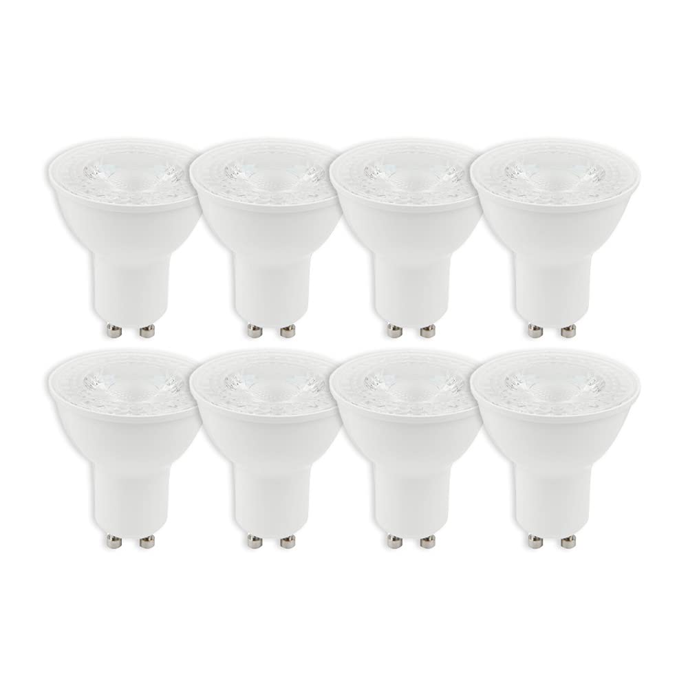 Tecnolite - Focos Ahorradores LED, Pack 8 Piezas, Material de Plástico, Base: GU10 Tipo de Luz Suave Cálida con 5.5 Watts y 3,000 Kelvins, Terminado Blanco, Iluminación Interior