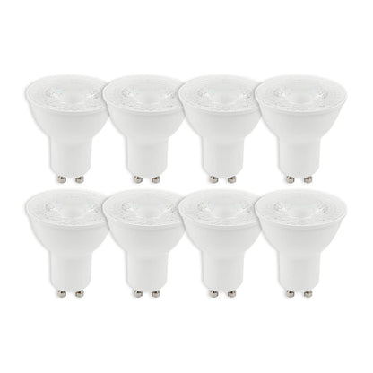 Tecnolite - Focos Ahorradores LED, Pack 8 Piezas, Material de Plástico, Base: GU10 Tipo de Luz Suave Cálida con 5.5 Watts y 3,000 Kelvins, Terminado Blanco, Iluminación Interior