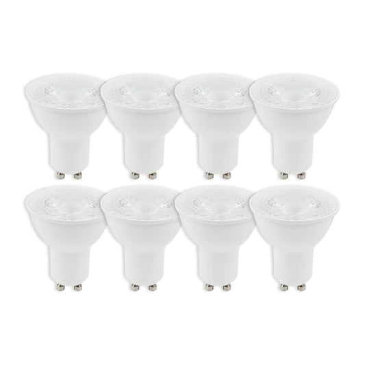 Tecnolite - Focos Ahorradores LED, Pack 8 Piezas, Material de Plástico, Base: GU10 Tipo de Luz Suave Cálida con 5.5 Watts y 3,000 Kelvins, Terminado Blanco, Iluminación Interior