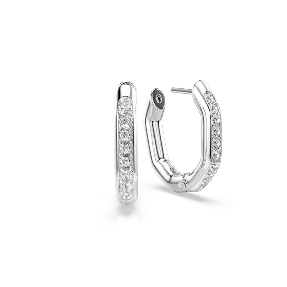 Swarovski Aretes de aro Dextera, Forma octagonal, Talla redonda, Blancos, Baño de rodio