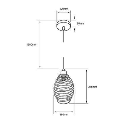 Tecnolite Lámpara Colgante de Metal 1.50 m de Altura, Potencia Máx. 60 W, 1 Base E27, No incluye foco