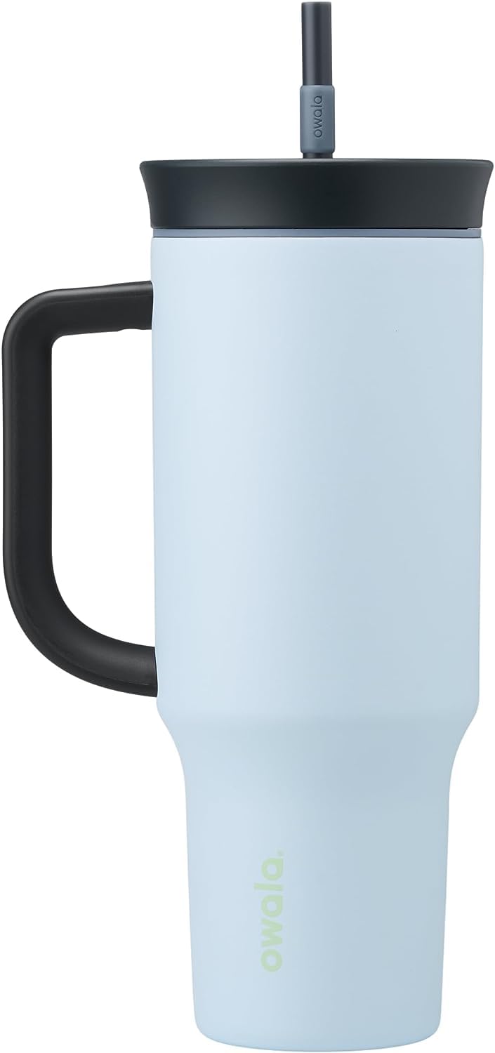 Owala Vaso Térmico de Viaje con Popote y Asa, Acero Inoxidable - The Great Blue - 40 oz (1182.9ml)