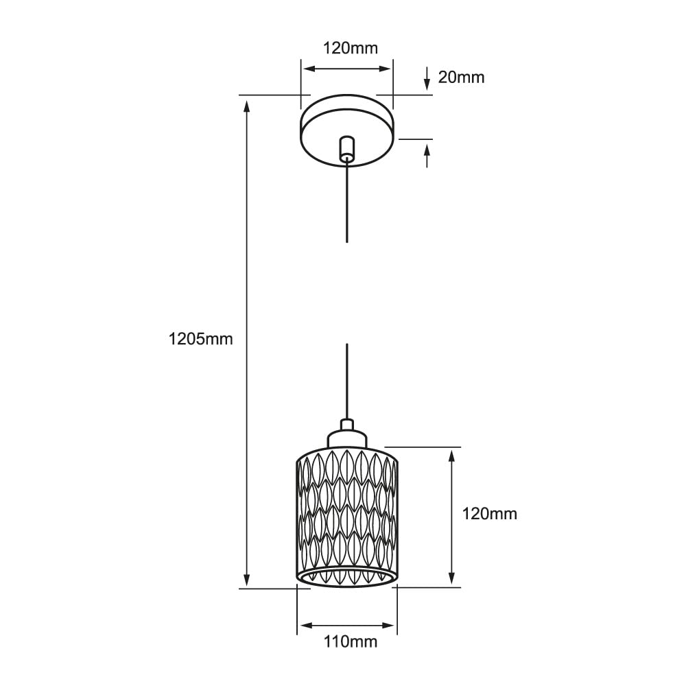 Tecnolite Lámpara Colgante de Cristal 1.70 m de Altura, Potencia Máx. 60 W, 1 Base E27, No incluye foco
