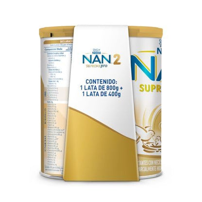 NAN 2 Supreme Pro Fórmula de Continuación 6-12 Meses Pack Lata 800 g + Lata 400 g