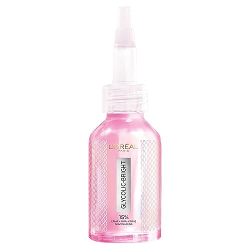 L'Oréal Paris, Glycolic Bright Peeling Exfoliante Facial Anti Manchas, Mejora la Textura y Luminosidad de la Piel, Reduce Poros Abiertos e Imperfecciones, 25 ml.
