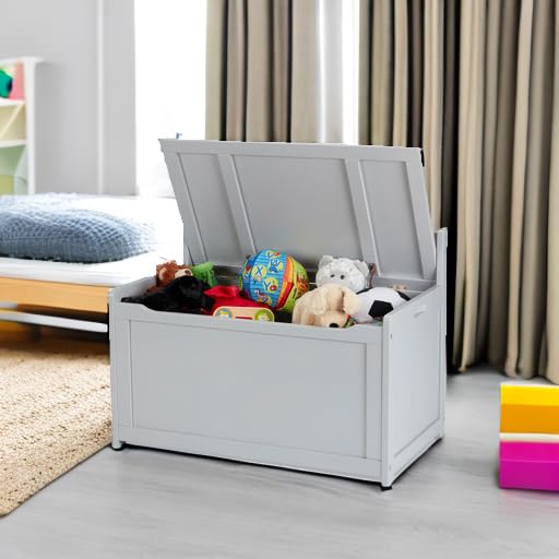 Melissa & Doug Baúl de Madera para Juguetes, Baúl de Madera Resistente, 2.3 Metros Cúbicos de Almacenamiento, Fácil de Armar, Color Gris