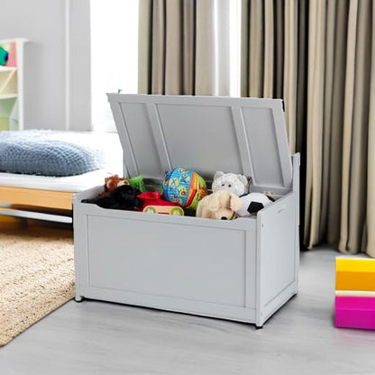 Melissa & Doug Baúl de Madera para Juguetes, Baúl de Madera Resistente, 2.3 Metros Cúbicos de Almacenamiento, Fácil de Armar, Color Gris