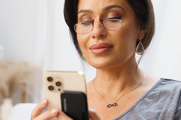 ThinOPTICS Reading Glasses on your Phone, Universal Pod Black Case , +1.50 Black Glasses
