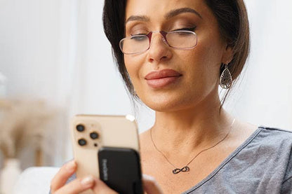 ThinOPTICS Reading Glasses on your Phone, Universal Pod Black Case , +1.50 Black Glasses