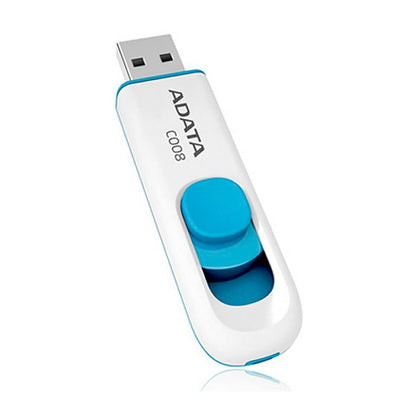 ADATA 64 GB Memoria Flash USB 2.0 Deslizable Color Blanco con Azul (Modelo C008)