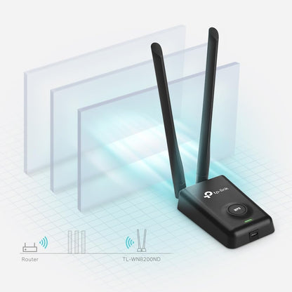 TP-Link TL-WN8200ND Tarjeta de Red Inalámbrica USB N 300Mbps en Alta Potencia, 2 Antenas Desmontables de 5dBi
