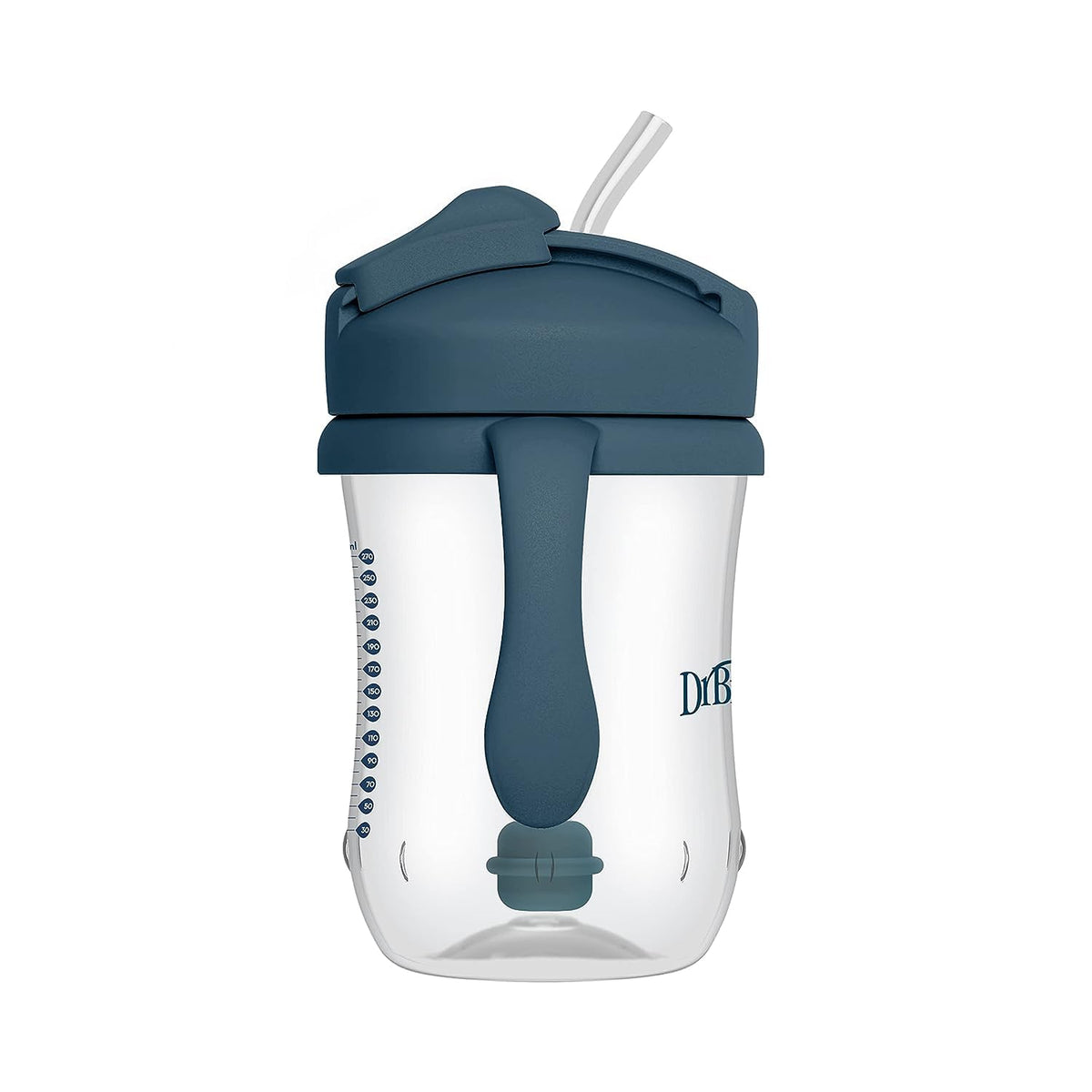Dr. Brown's Milestones - Taza de entrenamiento con popote ponderada, 9 onzas/270 ml, azul oscuro, sin BPA, 6 m +