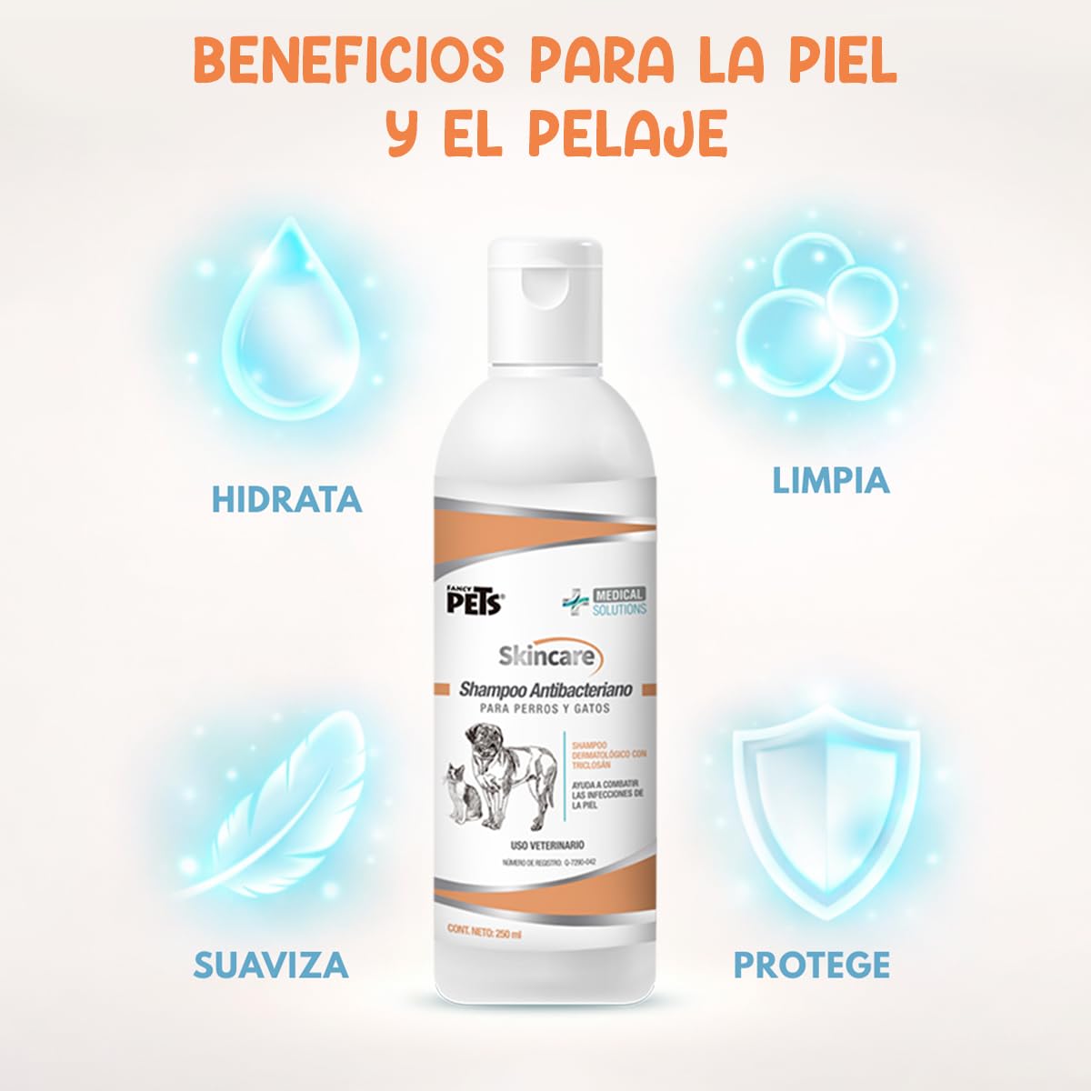 Fancy Pets Medical Solutions Skincare Shampoo para Perro y/o Gato con Problemas en la Piel por Microorganismos con 250 Mililítros
