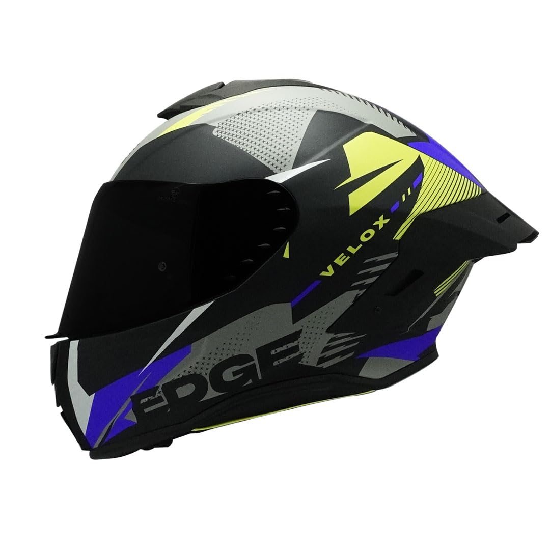 Edge Casco Integral para Moto con Visor Doble Antivaho, Certificado DOT - XL - Velox Azul