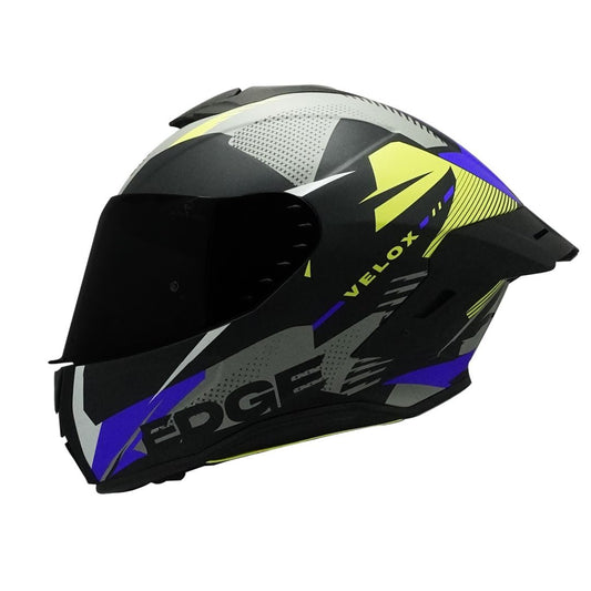 Edge Casco Integral para Moto con Visor Doble Antivaho, Certificado DOT - XL - Velox Azul