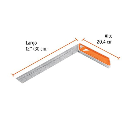 Truper EC-12, Escuadra para carpintero, acero inoxidable, 12"