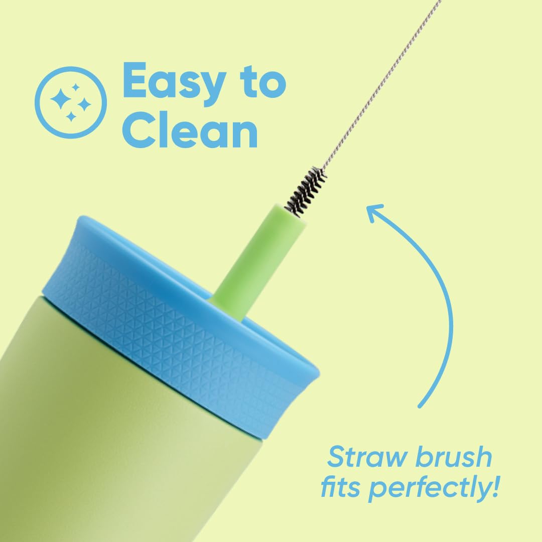 Owala - Vaso aislante de acero inoxidable para niños, con popote flexible resistente a derrames, fácil de limpiar, botella de agua para niños, ideal para viajes, apto para lavaplatos, 12 onzas, azul y