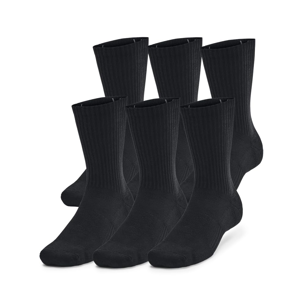 Under Armour Calcetines de algodón para entrenamiento (paquete de 6 unidades) Calcetín Unisex adulto - M - (001) Negro Negro Blanco