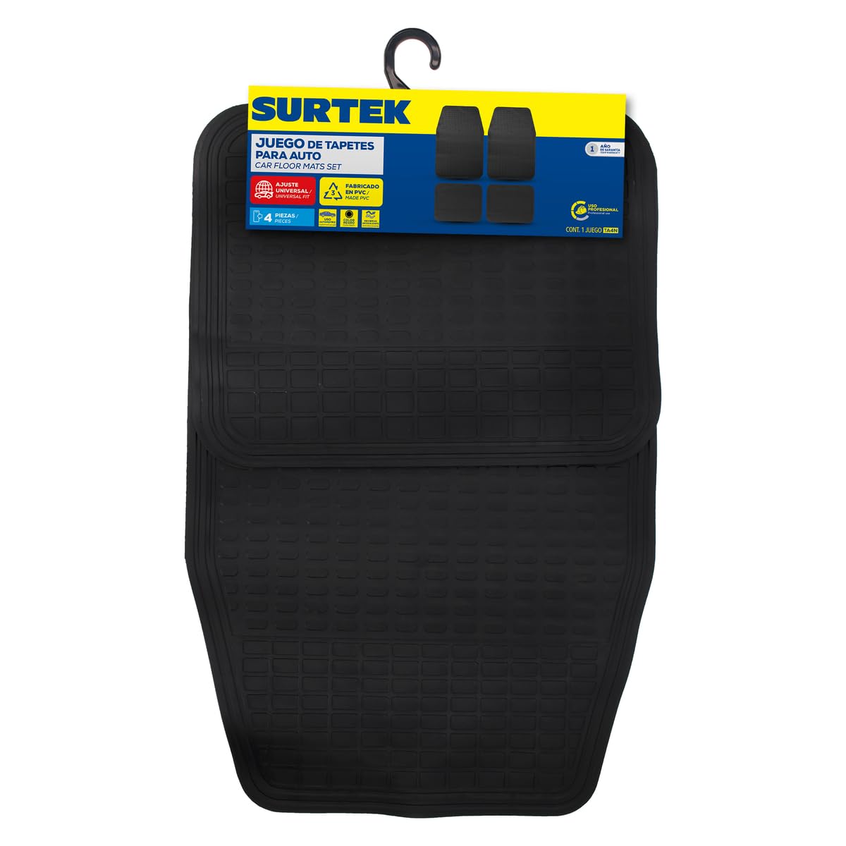 Surtek TA4N Juego de tapetes para Auto, 4 Piezas, Color Negro