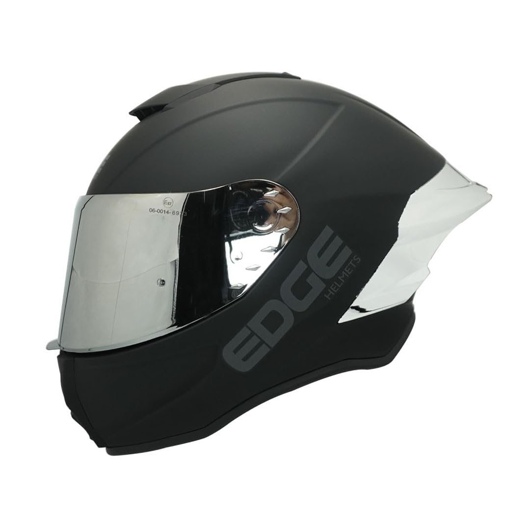 Edge Casco Integral para Moto con Visor Doble Antivaho, Certificado DOT - XL - Solid Black Plateado