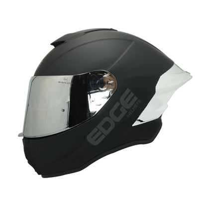 Edge Casco Integral para Moto con Visor Doble Antivaho, Certificado DOT - XL - Solid Black Plateado