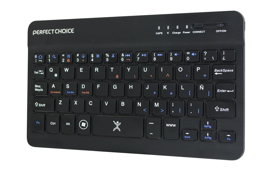 Perfect Choice Mini Teclado Bluetooth Universal para ¡Os, Android y Windows, Teclas Tijera, Duración de Carga de hasta 60 Horas