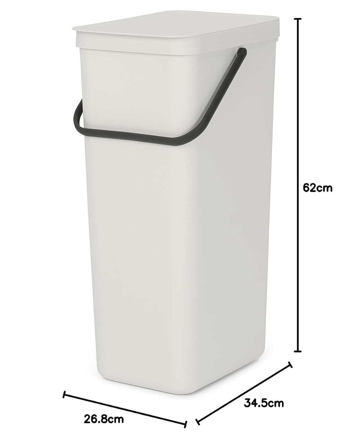 Brabantia - cubeta de basura Sort & Go 40L - cubeta de basura grande para cocina - Tapa abierta - Asa de transporte - Fácil de limpiar - cubeta de basura - cubeta de basura - Gris claro - 27 x 35 x 62 cm