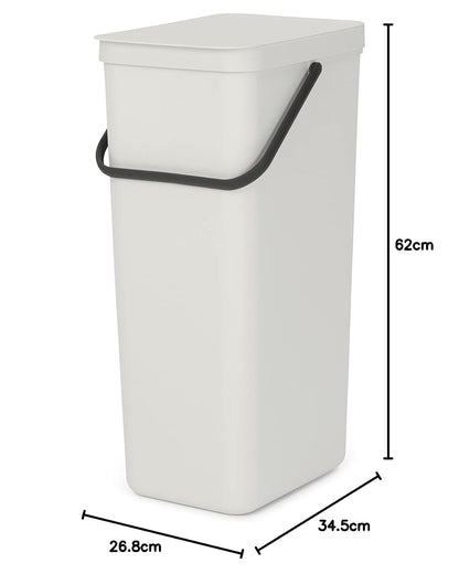 Brabantia - cubeta de basura Sort & Go 40L - cubeta de basura grande para cocina - Tapa abierta - Asa de transporte - Fácil de limpiar - cubeta de basura - cubeta de basura - Gris claro - 27 x 35 x 62 cm