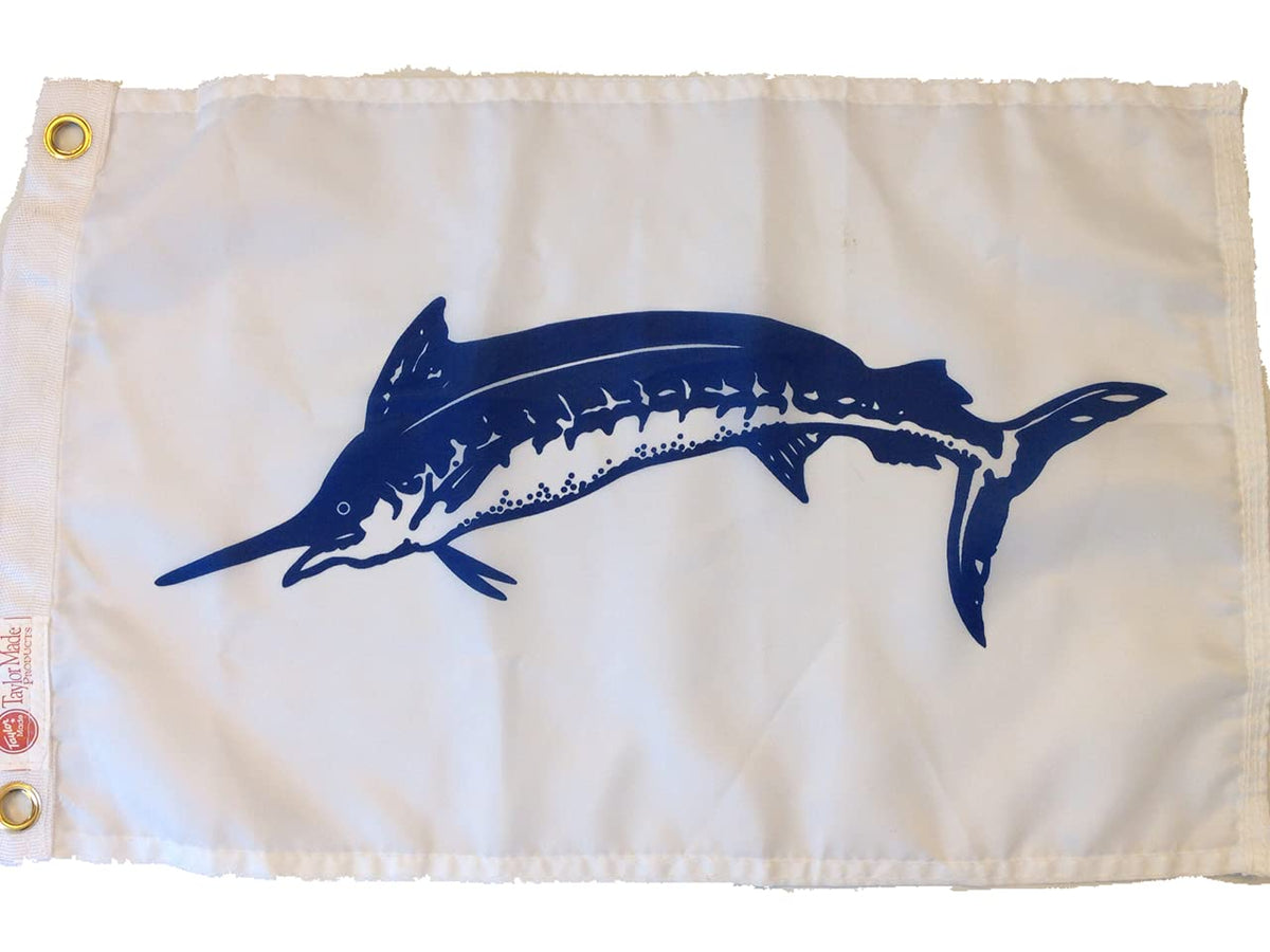 TaylorMade Products - Bandera de Pescador, banderín con Pescado, Nailon, 30.48 cm x 45.72 cm - Aguja azul