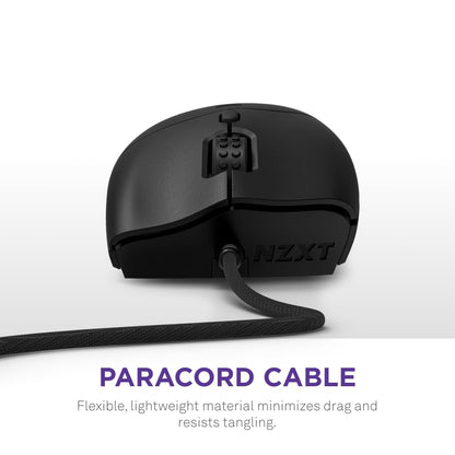 NZXT Lift 2 Ergo | Ratón para Juegos con Cable Ligero y ergonómico | Diseño Ligero de 61 g | Tasa de sondeo de 8K | Interruptores ópticos | Sensor óptico PPP de 26K | Pies de PTFE 100% | Negro