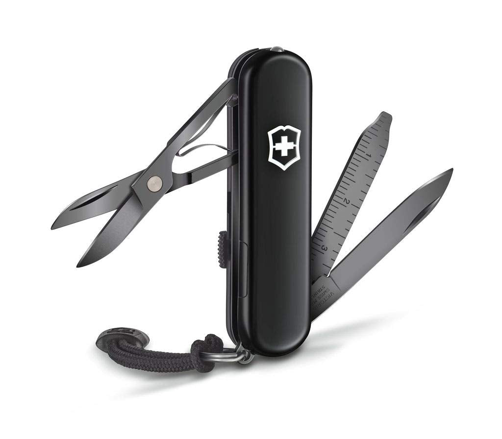 Victorinox Signature Lite Onyx Black, 8 Usos | Herramienta compacta para uso diario con tijeras, luz LED y acabado monocromático. Ideal para llaveros. Hecho en Suiza