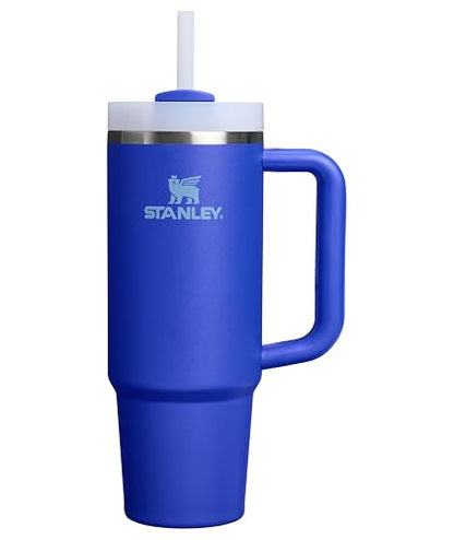 STANLEY - Vaso con mango y popote de 30 onzas, tapa Flowstate de 3 posiciones, compatible para viajes, vaso de acero inoxidable aislado, sin BPA, cobalto