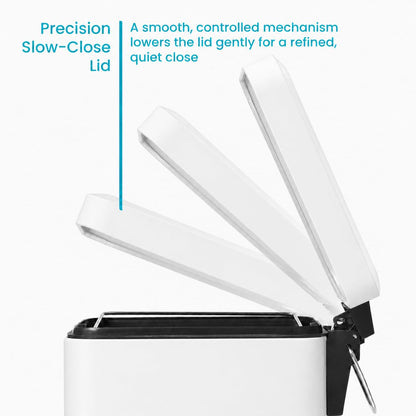 Home Zone Living - cubeta de basura pequeño de 1.3 galones con tapa y pedal, papelera de acero inoxidable con diseño delgado para el hogar y la oficina, blanco mate, 5 litros