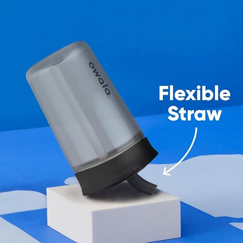 Owala Vaso de Plástico Sin BPA 15 oz | Negro y Gris, Popote Flexible Resistente a Derrames, Fácil de Limpiar, Apto para Lavaplatos, Ideal para Viajes