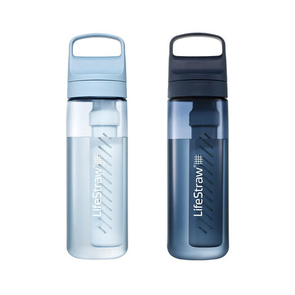 LifeStraw Go Series - Botella de Filtro de Agua sin BPA para Viajes y Uso Diario Elimina bacterias, parásitos y microplásticos, Mejora el Sabor, Merlot Me Away de 22 onzas - Azul islandés y mar Egeo - 22 Ounce (2 Pack)