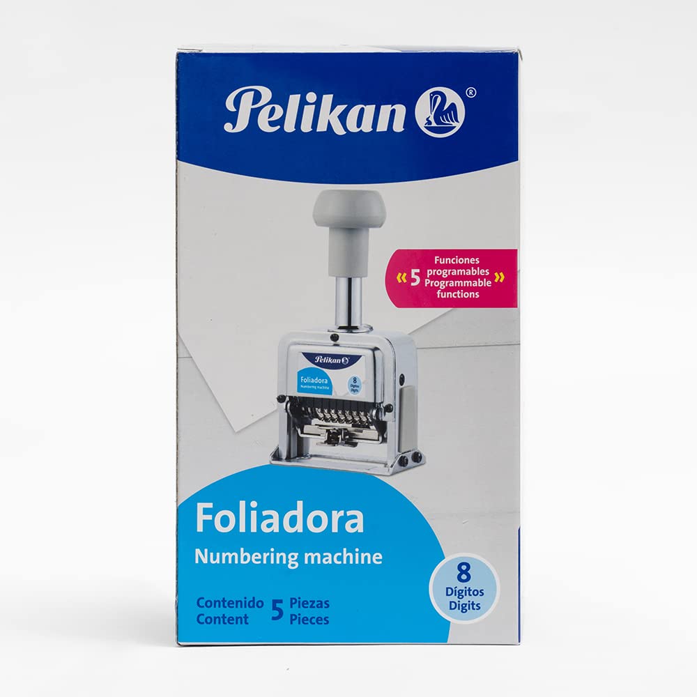 Pelikan Foliadora de Acero Inoxidable de Enumeración Automática con 8 Digitos. Incluye 2 Almohadillas.