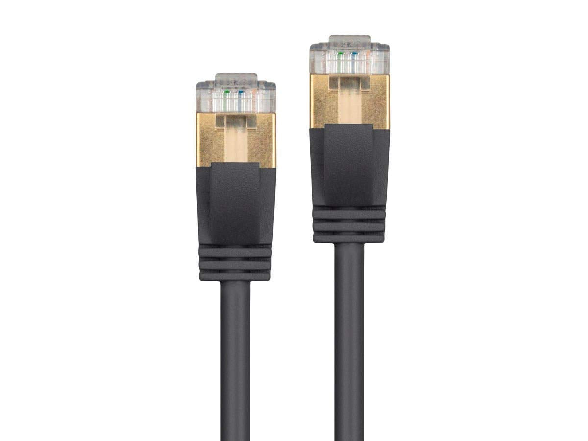 Monoprice SlimRun Cat6A Ethernet Patch Cable - Network Internet Cord - RJ45, Stranded, STP, Pure Bare Copper Wire, 36AWG, 7ft, Black