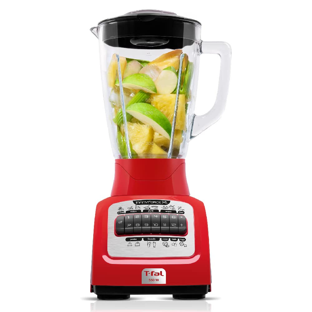 T-fal Licuadora Infiny Force XL con Vaso de Vidrio 2.2 L, 550 W - MEDIANO - Roja