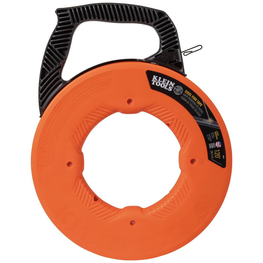 KLEIN TOOLS 56333 | Guía Jalacables De Acero | 37 M | Punta Con Doble Bucle | Jala cable con menos complicaciones usando una guía de acero de 37 m, con punta de doble bucle y agarre cómodo.