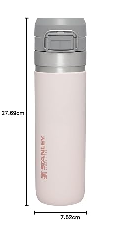 Stanley Quick Flip GO - Botella de agua de 24 onzas, tapa de botón a presión, a prueba de fugas y plegable para viajes y deportes, acero inoxidable aislado, sin BPA, cuarzo rosa