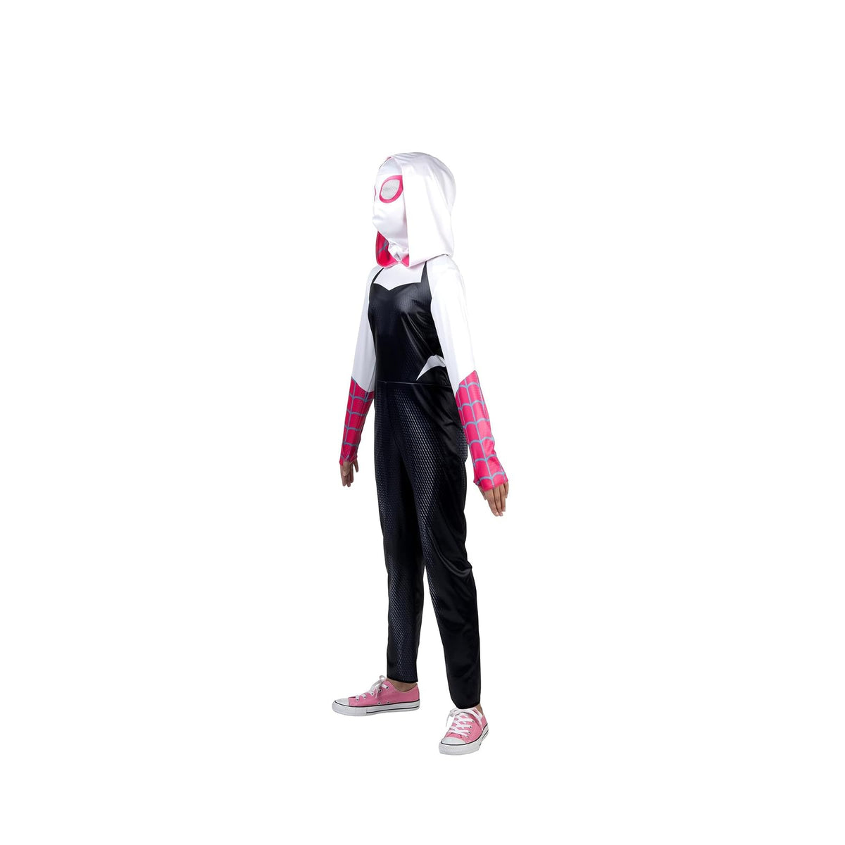MARVEL Spider-Gwen Official Youth Halloween Costume - Premium Quality Hooded Jumpsuit with Pull On Fabric Mask