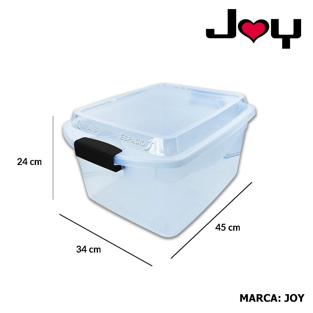 JOY Caja de Almacenamiento de Plástico con Broches de Seguridad, Paquete de 2, Capacidad de 20 Litros + 3 Litros en la Tapa! Ideal para Organizar Ropa, Juguetes y Todos Tus Objetos (45x34x24 cm)