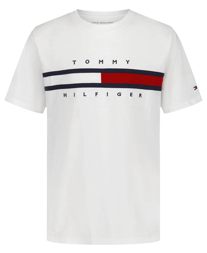 Tommy Hilfiger Playera Manga Corta Cuello Redondo para Niño - blanco (Signature White) - 2T