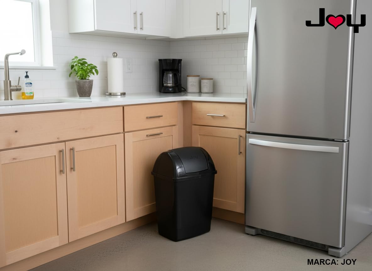 JOY - Bote de Basura Rectangular, Pack de 2, con Tapa de Balancín, Ideal para Mantener la Limpieza en el Hogar y Oficina, 13 Litros de Capacidad, Plástico Libre de BPA, Negro