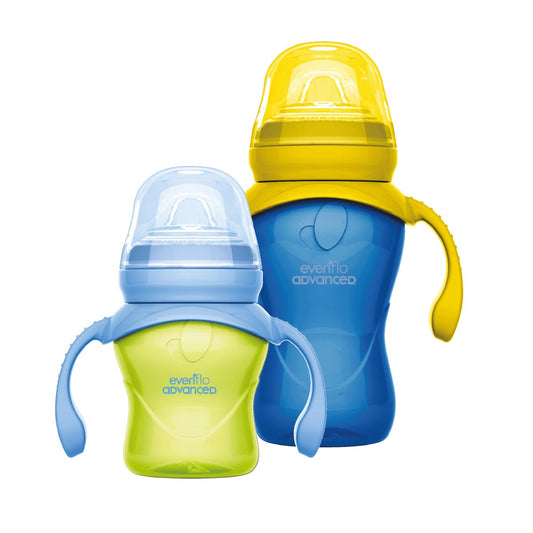 Evenflo Advanced Set de Tazas Entrenadoras, Verde y Azul, con Boquilla Ultra Suave de Silicón, 150ml y 270ml, 2 Piezas, para Bebés desde 6 Meses
